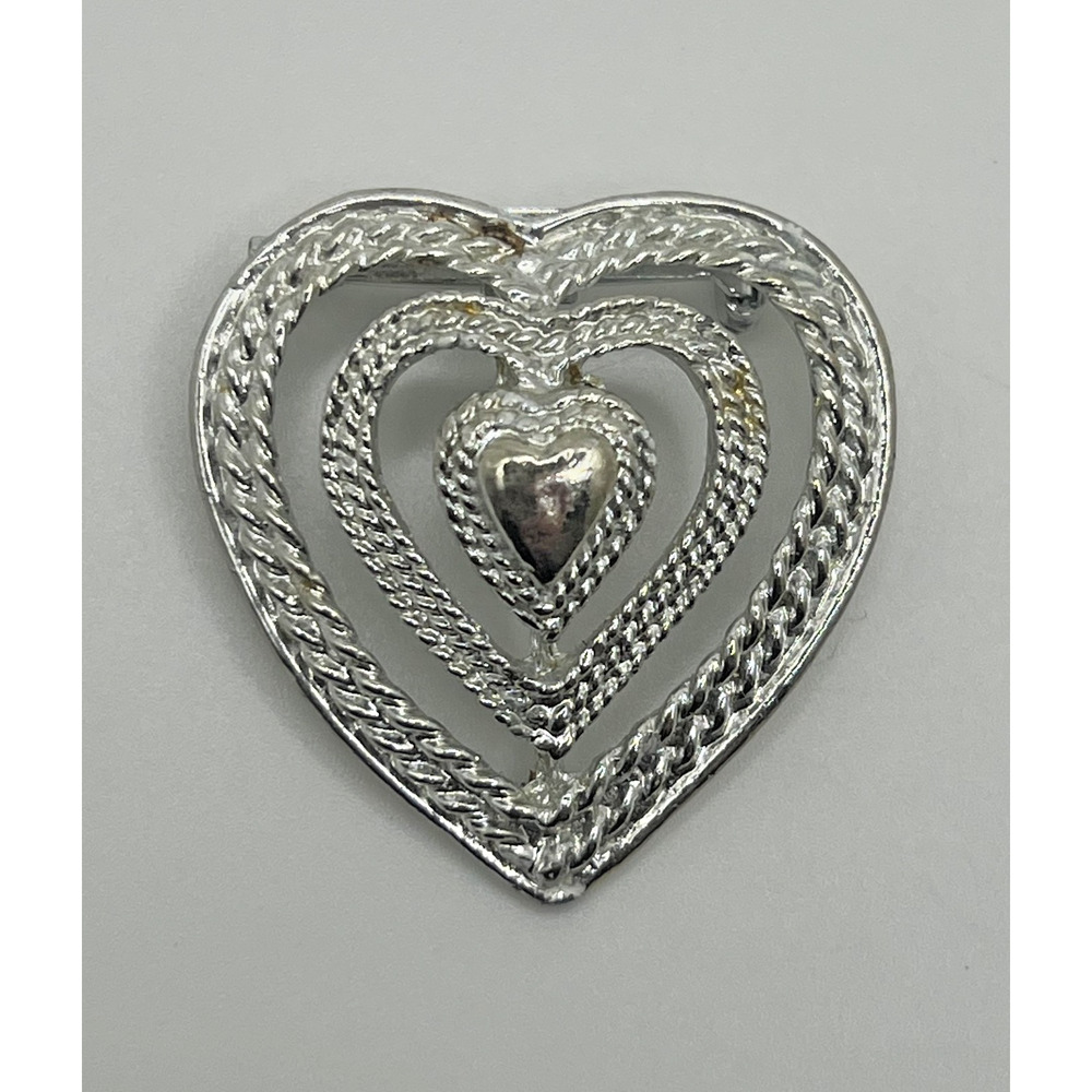 Vintage Gerry's Silver Tone Textured Triple Heart Brooch Some Wear See Photos